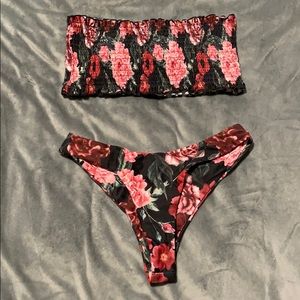 Pink black Floral bikini Sz S